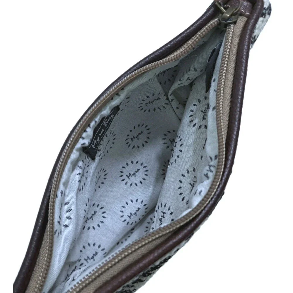 Myra Bag Clutch Wristlet Southwest Canvas Leather Pouch Bag Purse Brown Gray